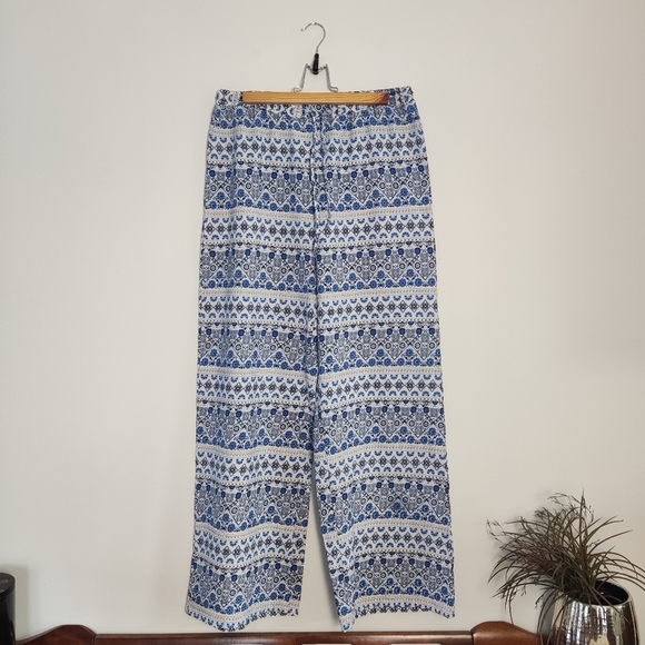 Blue Patterned Boho Wide Leg Summer Pants - Picture 2 of 5